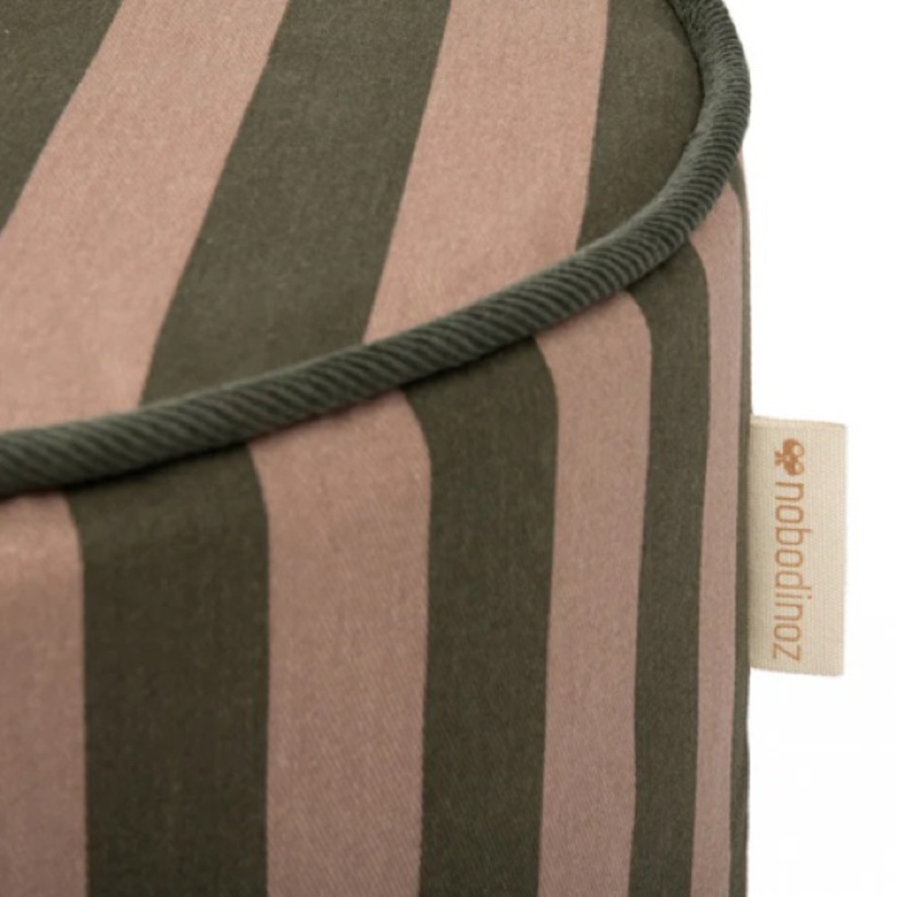 Lightly Used nobodinoz Majestic Round Stool Green Taupe Stripes Pouf Kids Room - Picture 2 of 7